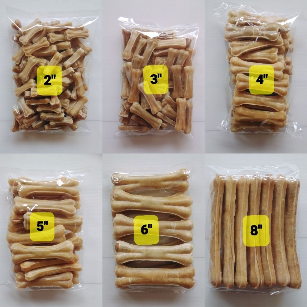 ขนมสุนัข กระดูกอัดหนังสีธรรมชาติ ไซส์ 2"3"4"5"6"8"บรรจุ 1kg