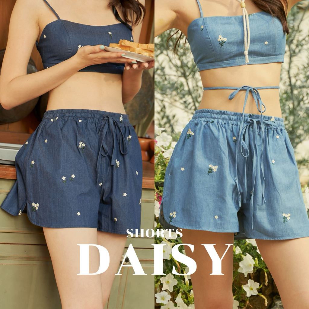Alice's lazy short กางเกงขาสั้นปักลายดอกไม้ (เฉพาะกางเกง)