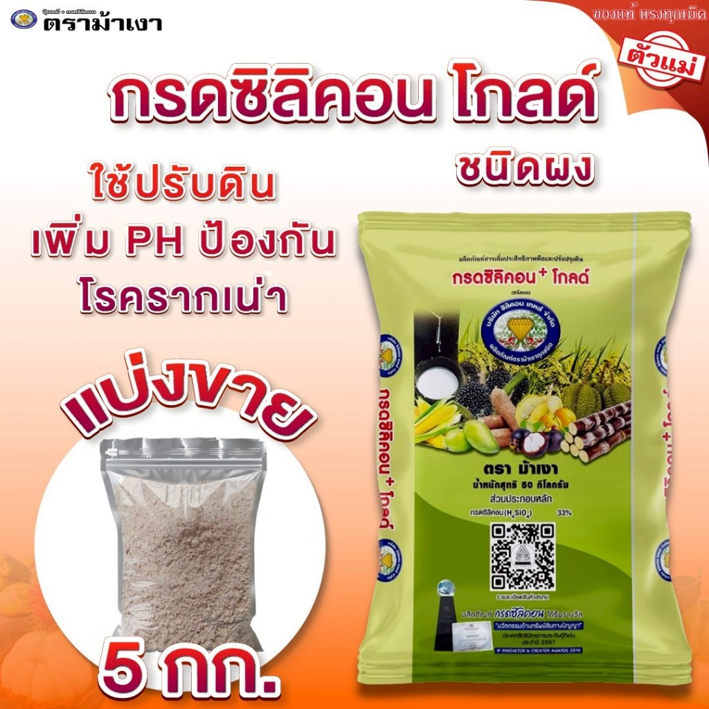 กรดซิลิคอน + โกลด์ (ชนิดผง) ตราม้าเงา  [ 5 กก. ] ปรับสภาพดิน เพิ่ม PH ป้องกันโรค รากเน่า โคนเน่า