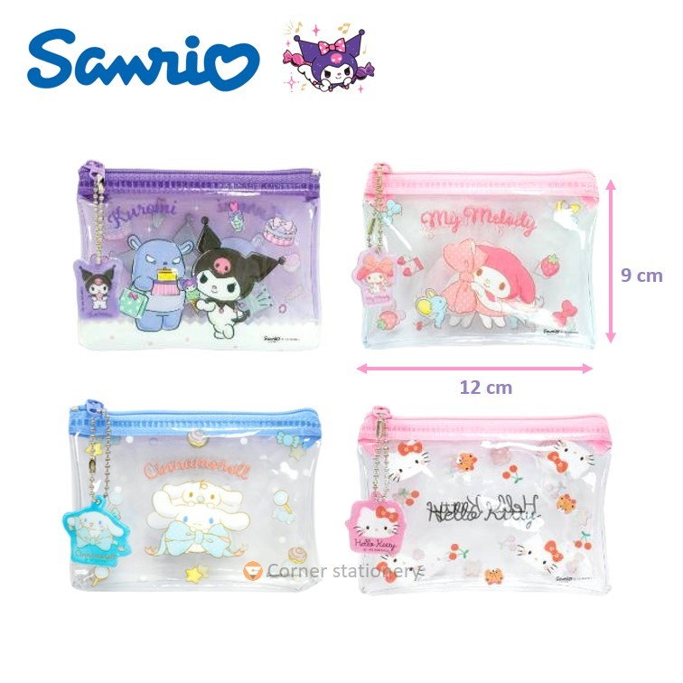 กระเป๋าใบเล็ก ลาย Sanrio ลิขสิทธิ์แท้ รุ่น 008 ขนาด 9x12 ซม.เนื้อพลาสติก PVC ใสอย่างดี ใส่เหรียญ