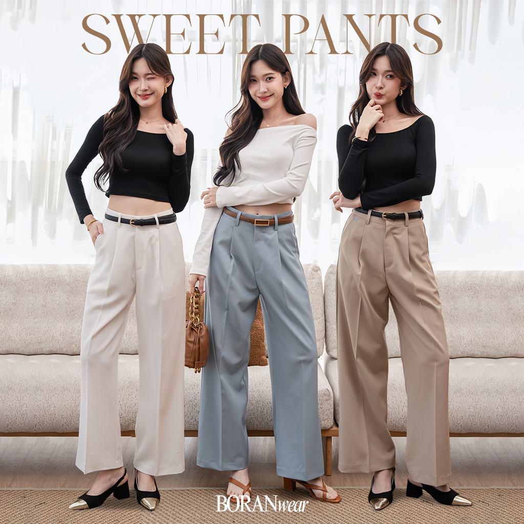 BORANwear – Sweet Pants กางเกงสแลคผู้หญิงทรงขากระบอกใหญ่ ขากว้าง ดีไซน์เรียบหรู ผ้าใส่สบาย