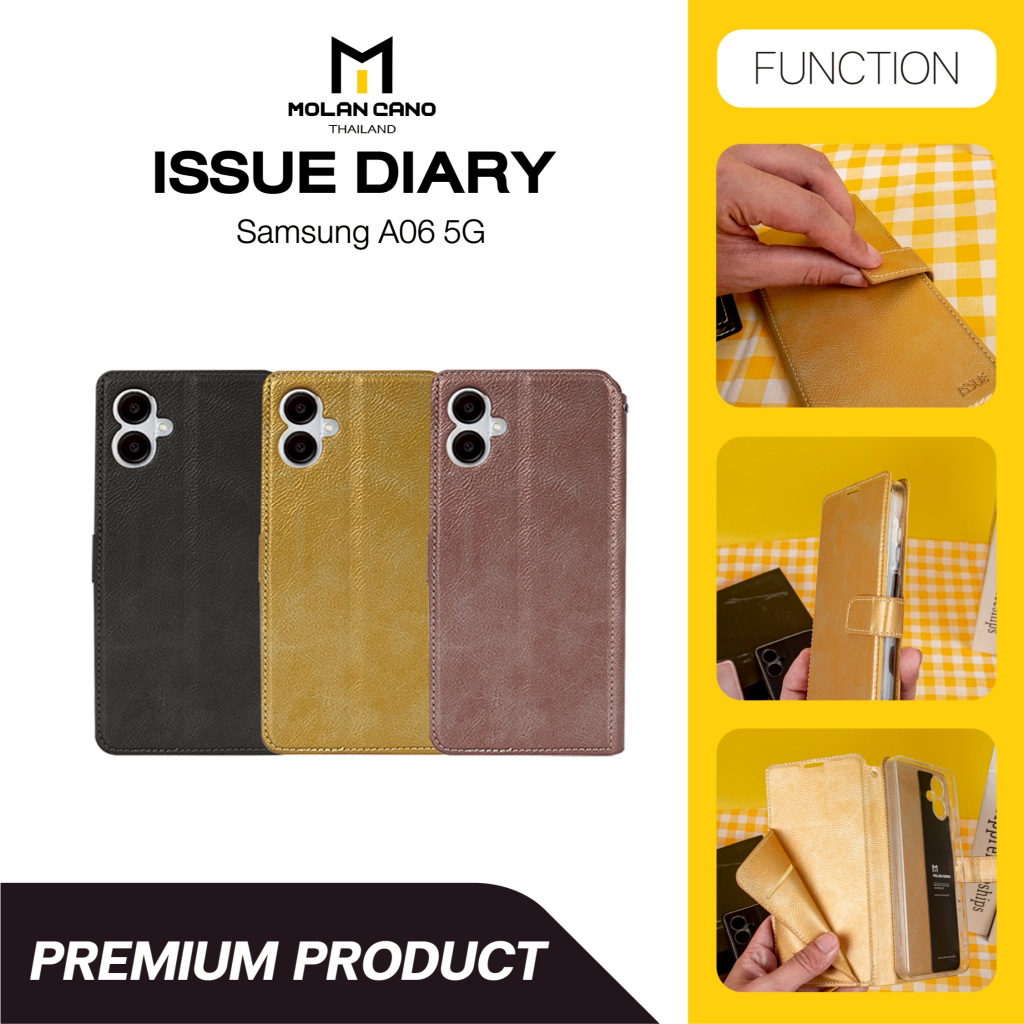 MOLAN CANO รุ่น A06 เคสฝาพับ เคสมีช่องใส่บัตร เคสกันกระแทก เคส สีดำ สีทอง สีชมพู Issue Diary Case