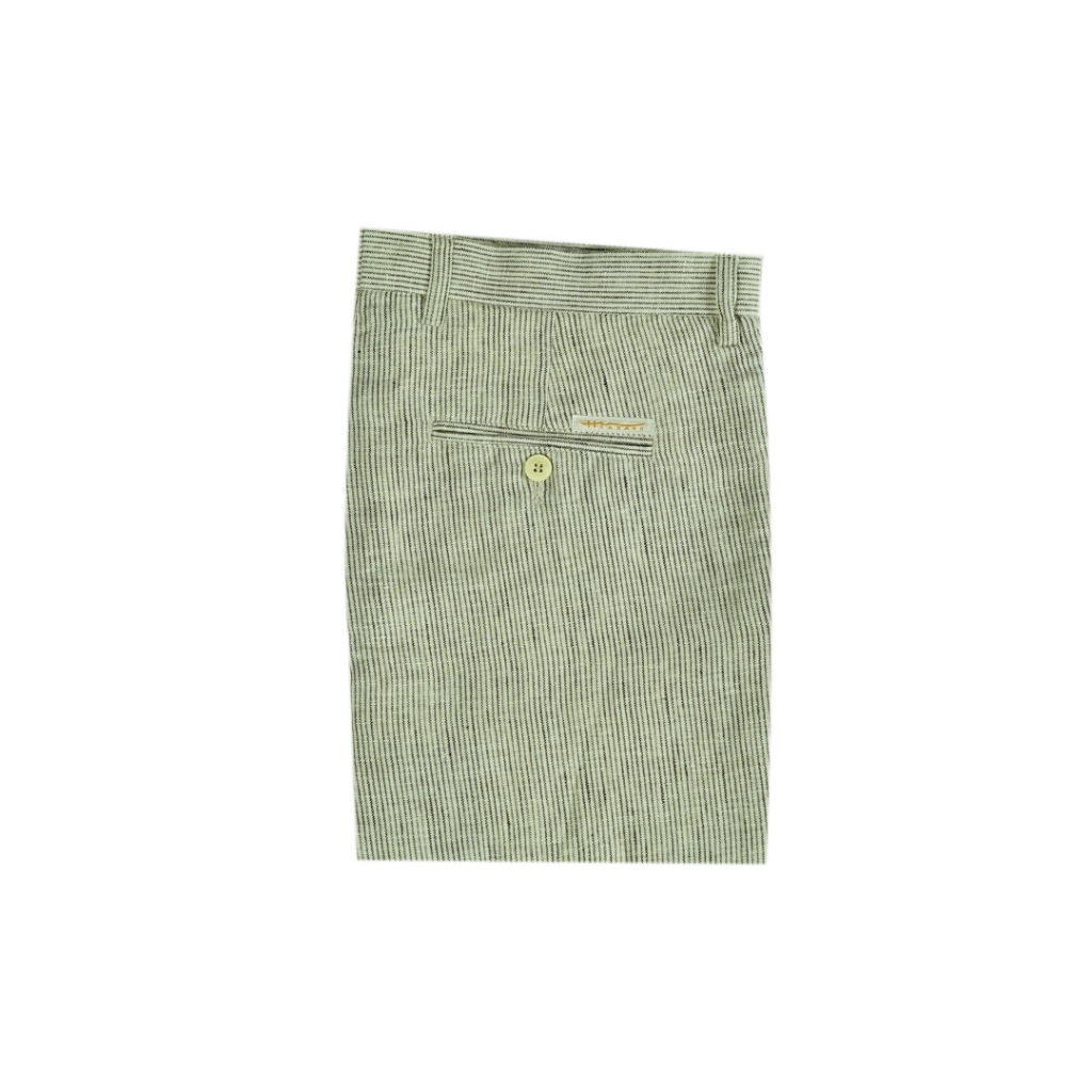 Hazard กางเกงขายาวลายทางไม่มีจีบ ผ้า Linen(ลินิน) สีครีม