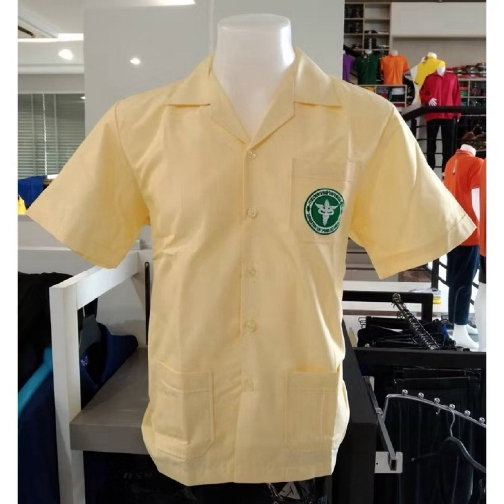 เสื้อกาวน์ริ้วเหลือง เสื้อผู้ช่วยพยาบาล(ชาย) พร้อมปักตราสาธารณสุข เนื้อดี ทรงสวย ⛔️ปักชื่อไม่ชำระปลายทาง⛔️ ส่งของทุกวัน