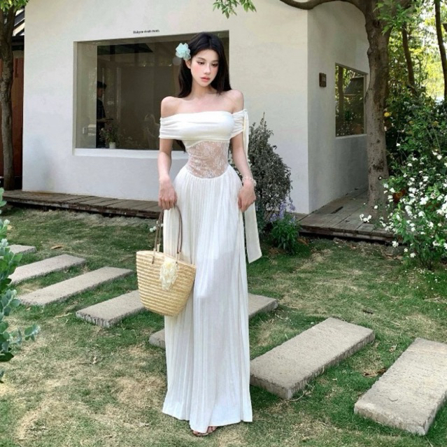 SEA TO U พร้อมส่ง✨ | Darin Dress ชุดเดรสเปิดไหล่ กระโปรงอัดพลีท