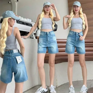 ⭐919JEANS⭐เอวสูง กางเกงยีนส์ขาสั้น ทรงหลวมขากว้าง สไตส์วินเทจ เก็บทรงสวย