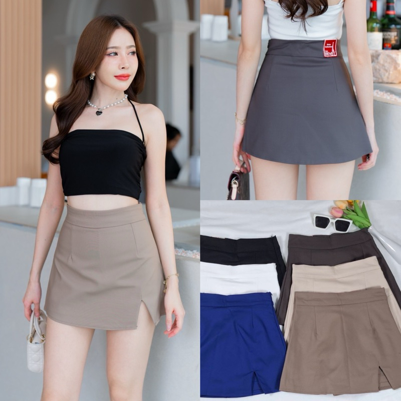 PT closets ♡ กระโปรง แต่งผ่าหน้า มีซับในกางเกงเนื้อผ้าเดียวกัน ผ้าดับเบิ้ล {กระโปรงรอบตัว} #TB049