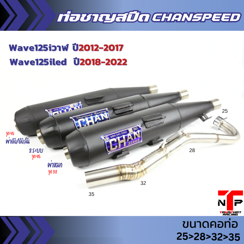 ท่อผ่าหมก ชาญสปีด 125LED วาฬเก่า คอไล่สปริง ไส้แป้ปตะแกรงมีห้องกั้น ใส่ 125LED 2018-2022 / 125iวาฬ 2012-2017