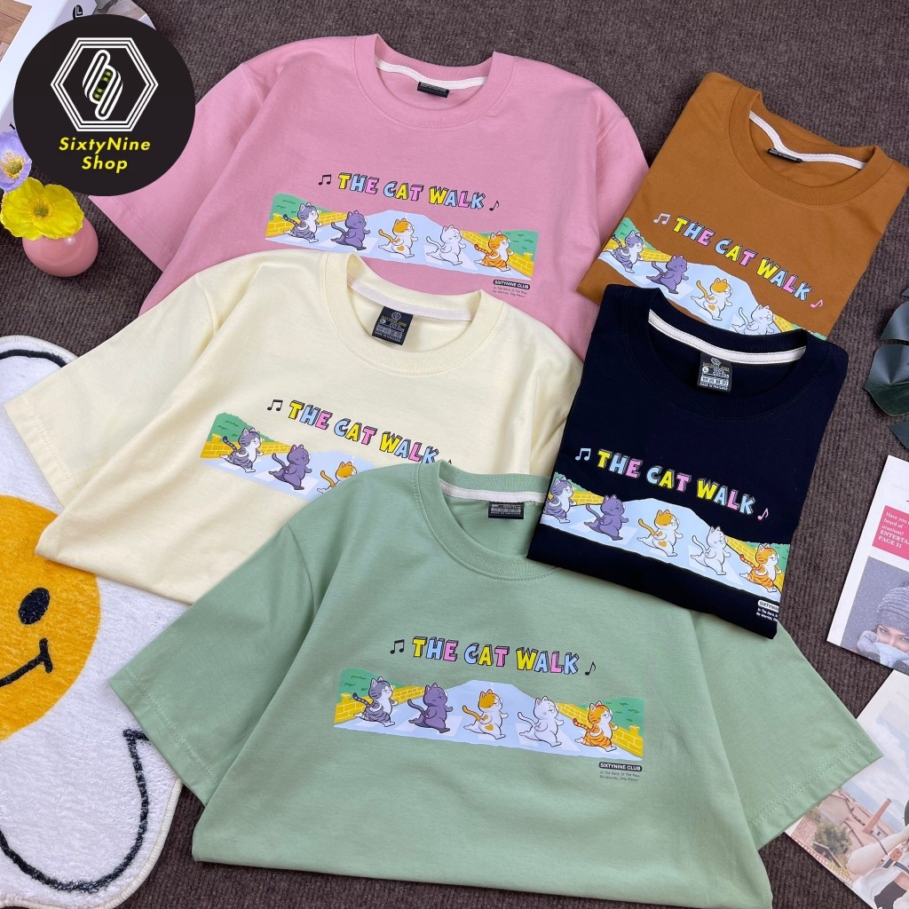 เสื้อยืดพิมพ์ลาย " Cat walk " พร้อมส่ง