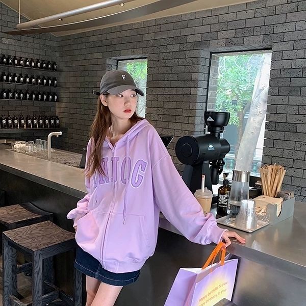 fashiongirl1688 เสื้อกันหนาว ผู้หญิง แขนยาว แบบฮู้ด มี 3 สี ฟ้า / เขียว / ม่วง สุดอินเทร์น พร้อมส่ง