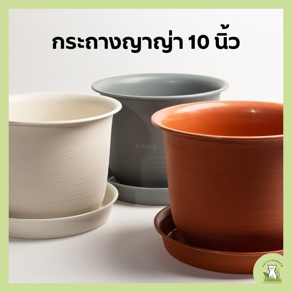 กระถางโมเดินร์ กระถางมินิมอล กระถางพลาสติก 10″ พร้อมจานรอง 3 สี อิฐ/เทา/ขาว