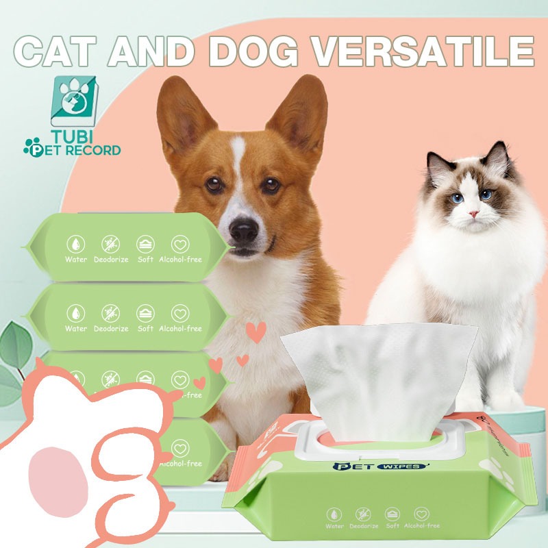 TUBI Pet Wipes สุนัขเช็ดแมวเช็ด การป้องกันแอลกอฮอล์