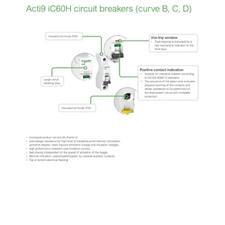 Schneider MCB Acti9 iC60N 10kA, 400VAC, 2Pole, 40 A เบรกเกอร์ลูกย่อย 2โพล 6-50A A9F74240