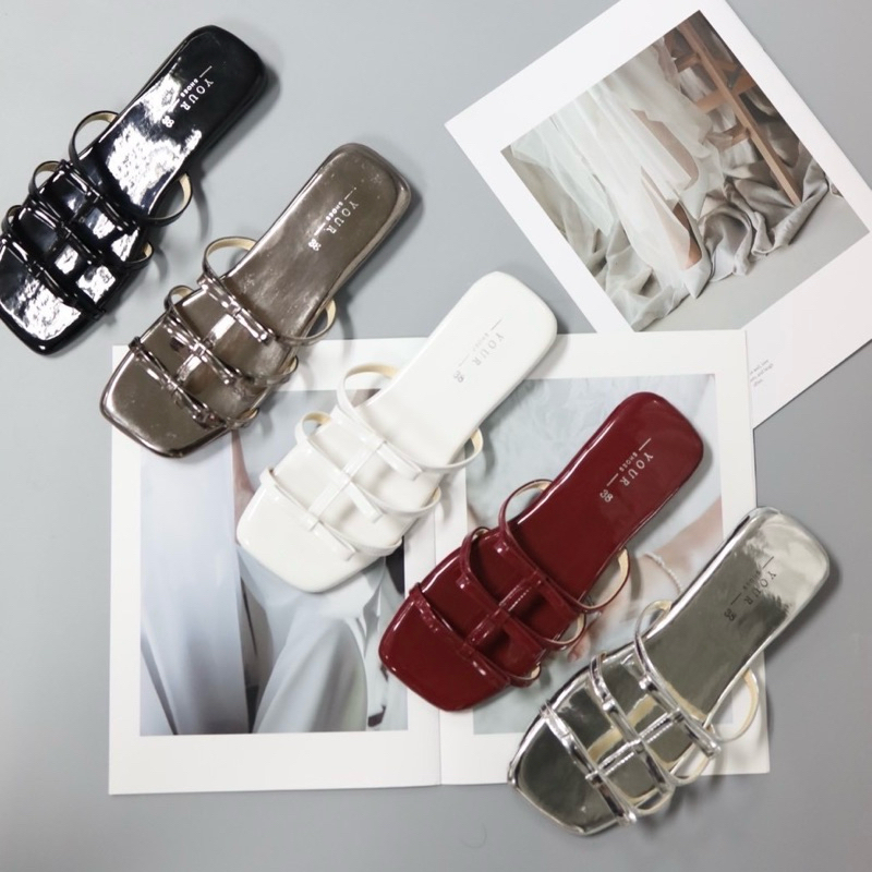 YOURSHOES Z3 / รองเท้าแตะโบว์ รองเท้าแตะสีเมทาลิค รองเท้าแตะน่ารัก