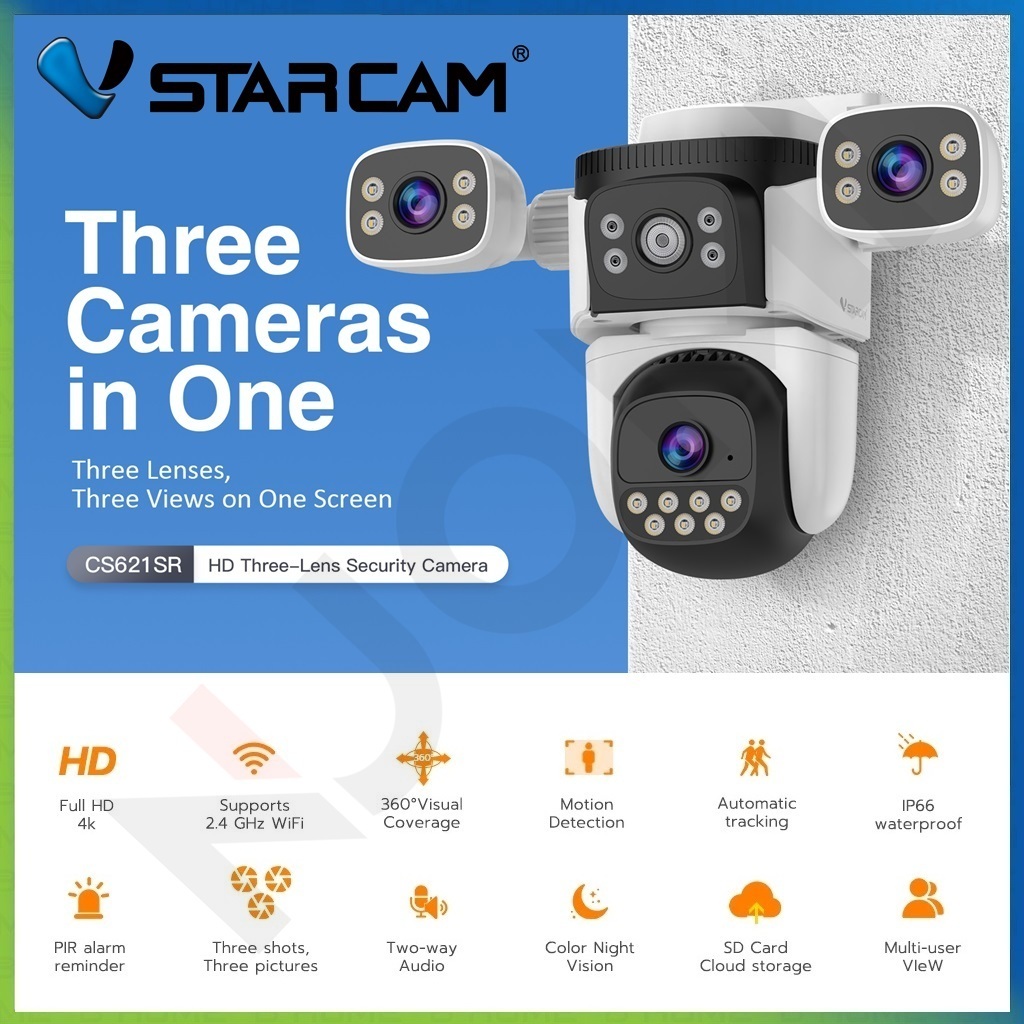 VSTARCAM CS621SR / CG621SR 4G SIM กล้องวงจรปิด FHD 1080P 2MP X 3 เลนส์กล้อง Outdoor Security Camera