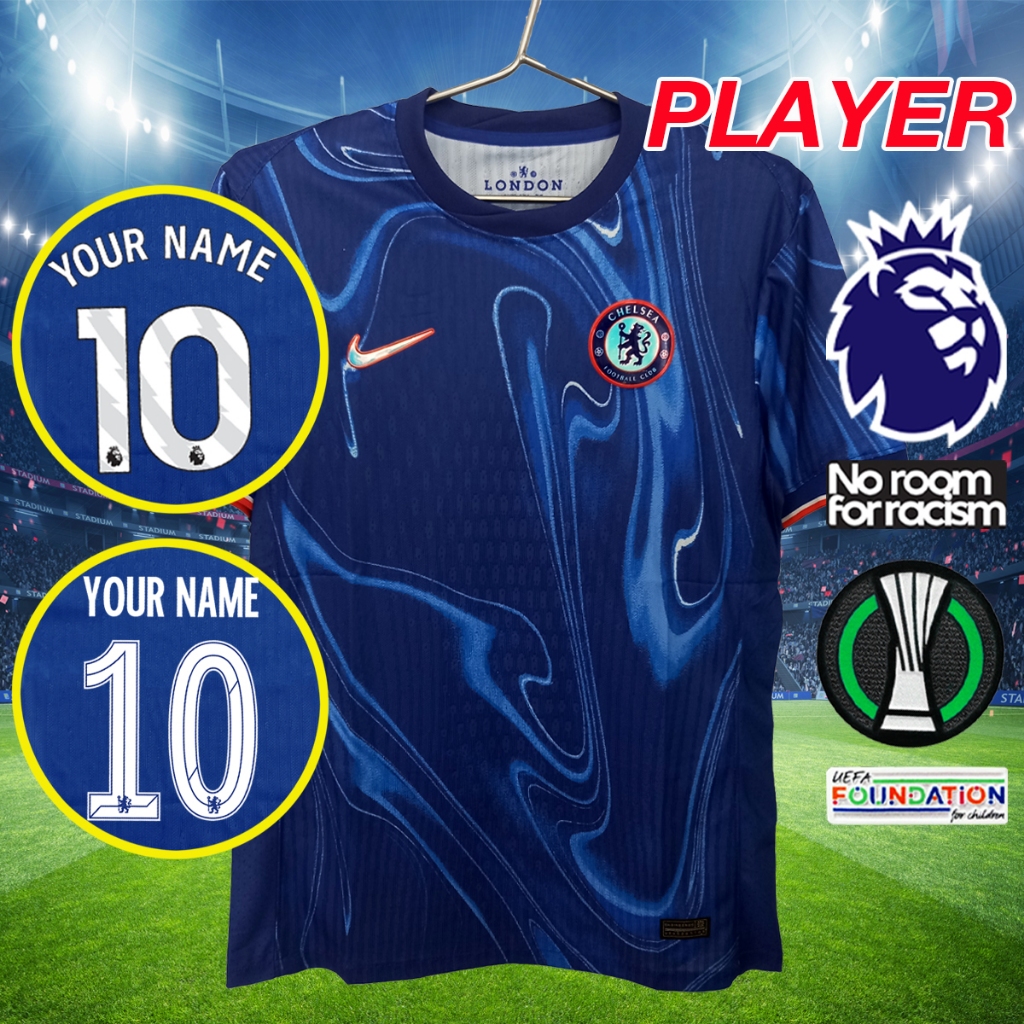 เสื้อฟุตบอลเกรดเพลเยอร์ ทีม เชลซี เหย้า สีน้ำเงินลายคลื่น PY0013 เกรดPLAYER รับทำชื่อเบอร์ ไซส์เอเชีย S-2XL