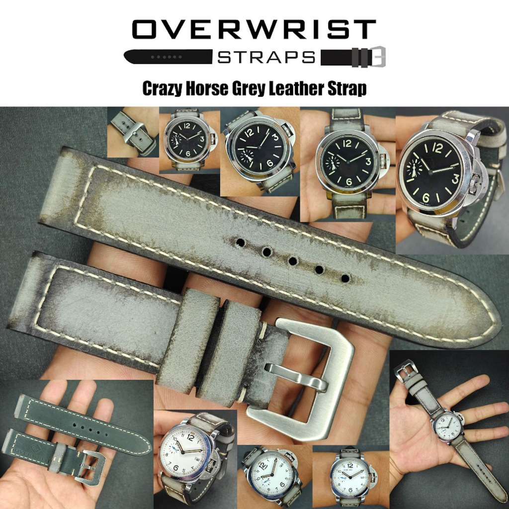 สายนาฬิกา สายหนังวัวแท้ overwrist crazy horse Grey Handmade Leather Strap