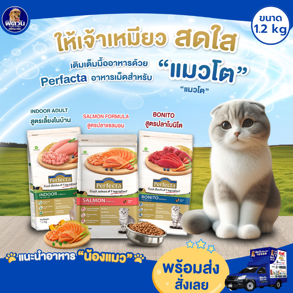 Perfecta Cat อาหารเม็ด สำหรับแมวโตทุกสายพันธุ์ ขนาด 1.2 กิโลกรัม{อาหารแมวเม็ด}