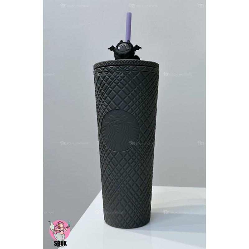 (พร้อมส่ง)Starbucks 2023 Halloween black/grey jeweled cup 24oz come with bat topper