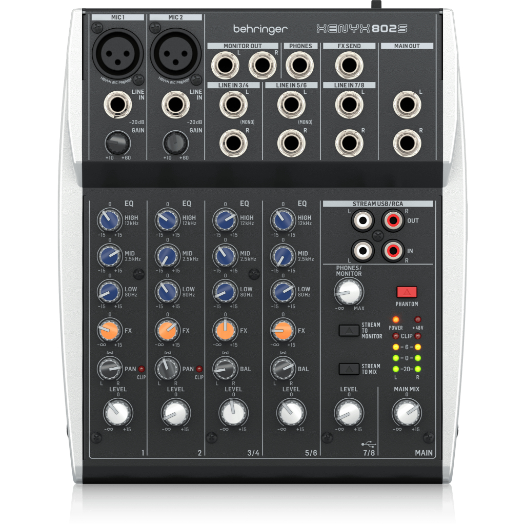 ANALOG MIXER BEHRINGER #XENYX-802S Premium Analog 8-Input Mixer with USB Streaming Interface