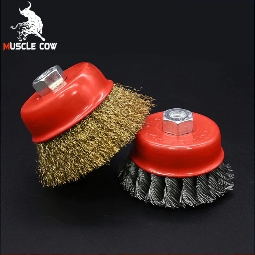 MUSCLE COW แปรงลวดถ้วย 3 นิ้ว (ลวดสีเงิน/สีทอง/แบบเกลียว) แปรงทำความสะอาดชิ้นงาน แปรงขัดสนิม