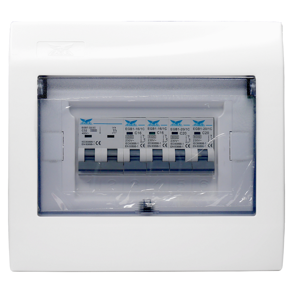 ตู้คอนซูเมอร์สำเร็จครบชุด 4 ลูกย่อย EAGLE รุ่น EG-CON6-M32,50,63A กำลัง 32,50,63 แอมป์ สีขาว