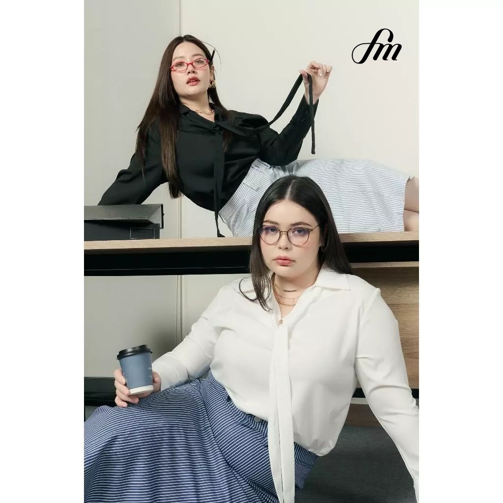 เสื้อแขนยาวมีไทด์ปกคอ Long Sleeves Tie Shirt #FMBL-E2T230