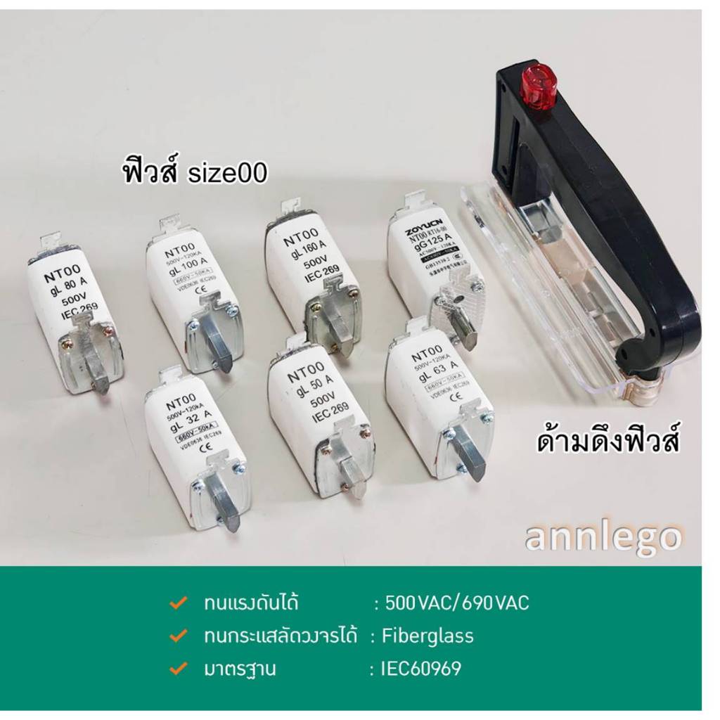 ฟิวส์ใบมีด size00 (HRC Fuse) ขนาด 32-160 A และด้ามดึงฟิวส์