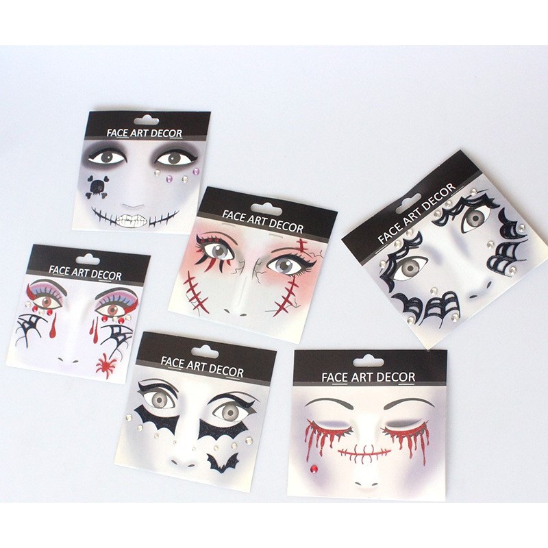 Halloween Face Sticker Jewelry Make Up cut blood ghost ฮาโลวีน สติ๊กเกอร์ติดหน้า แต่งหน้า แต่งหน้าผี ผี เลือด รอยแผล