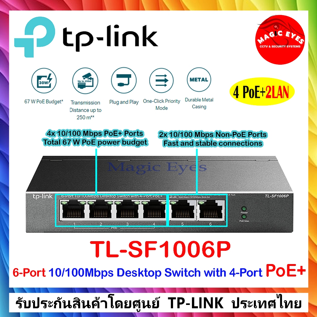 TP-LINK TL-SF1006P (6-Port 10/100Mbps Desktop Switch with 4-Port PoE+)