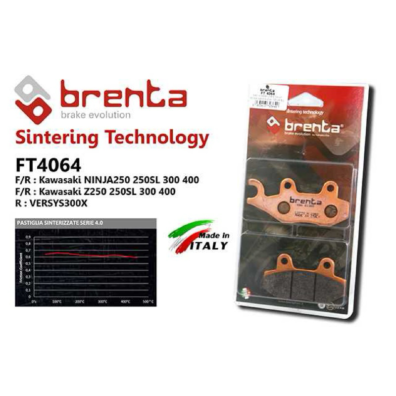 ผ้าเบรค ผ้าเบรคBrenta ผ้าดิสเบรค หน้า-หลัง Z250 Z300 Z400 Z250SL NINJA250 NINJA300 NINJA400 NINJA250SL นินจา400