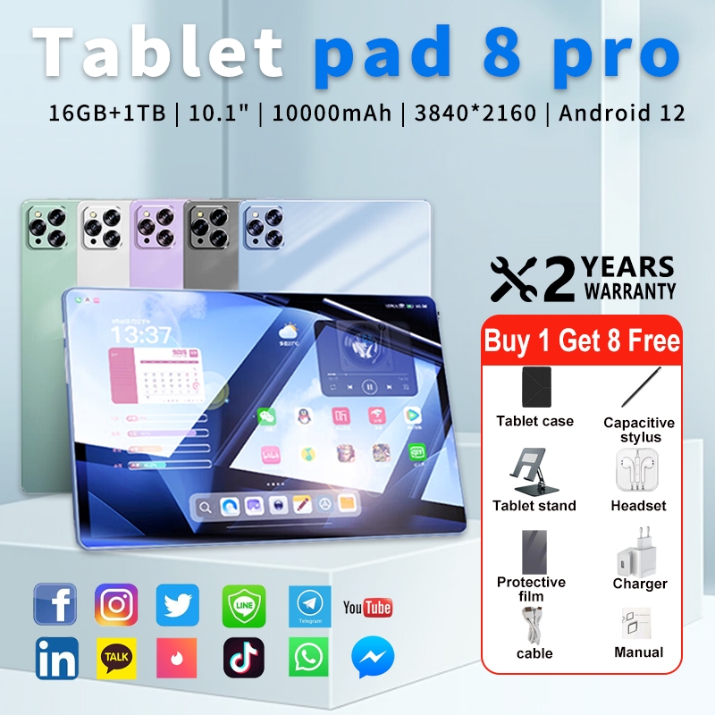 【ทดลองใช้ฟรี 7 วัน】แท็บเล็ต TABLET Pad 8 Pro(16GB+1TB)10.1" หน้าจอ HD IPS กล้องคู่ 5G WiFi Dual SIM