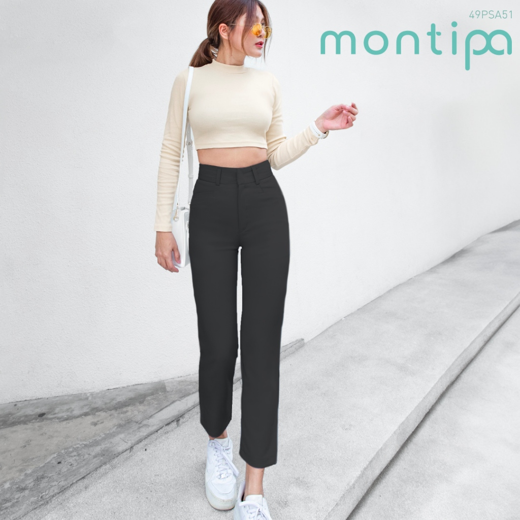 Montipa กางเกงผู้หญิง กางเกงทรงสอบ กางเกงพรางหุ่น ผ้าIron free ผ้านุ่ม ใส่สบาย ไม่รีดก็เรียบได้ - 49PSA51