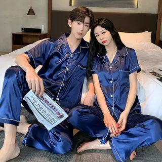 ชุดนอนผ้าไหมแขนสั้นขายาวสำหรับผู้ชายและผู้หญิง แบบบาง ผ้าไหมเย็น ขนาดใหญ่ ชุดนอนสบายที่บ้าน
