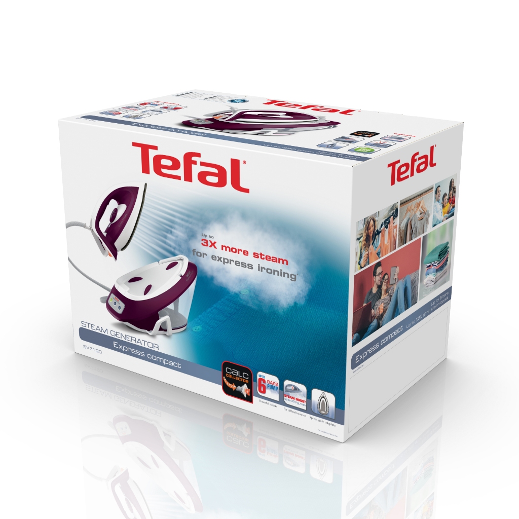 SV7120T0 Tefal เตารีดแรงดันไอน้ำ Express COMPACT แรงดัน 6 บาร์ กำลังไฟ 2,380 วัตต์ ความจุ 1.7 ลิตร แถมฟรีโต๊ะรองรีด
