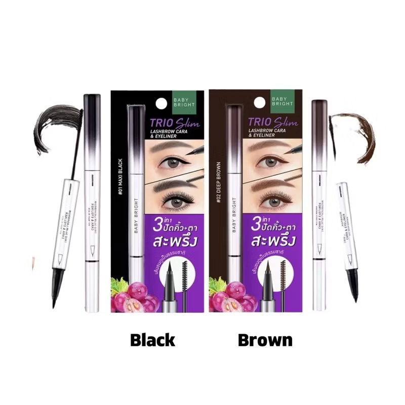 Baby Bright ทรีโอสลิมแลซโบรว์คาร่าแอนด์อายไลน์เนอร์ Trio Slim Lashbrow cara Eyeliner 2g+0.5ml