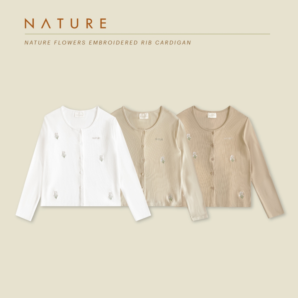 nature.bkk - OTN20158 เสื้อคาดิแกนริบปักลายดอกไม้ Nature flowers embroidered rib cardigan