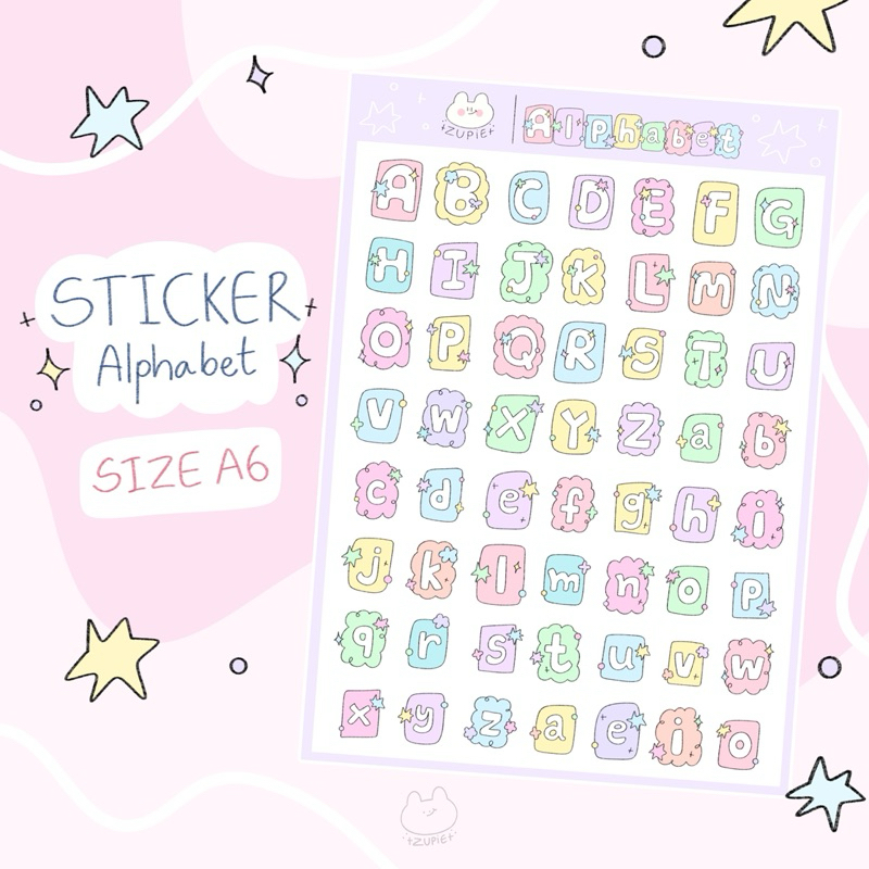 ZUPiE Sticker Alphabet สติ๊กเกอร์ตัวอักษร ตกแต่ง ติดโน๊ตบุ๊ค ติดแพลนเนอร์ ขนาดA6