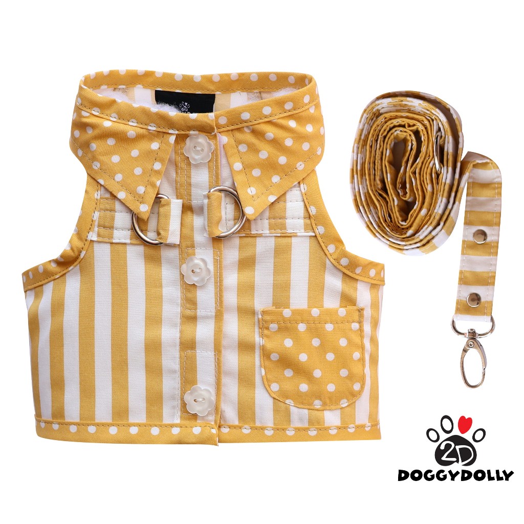 Pet cloths -Doggydolly เสื้อผ้าแฟชั่น  สัตว์เลี้ยง ชุดหมาแมว สายจูง รัดอก Body-Harness สีเหลือง ขนาดไซส์ 1-9 โล DCL191