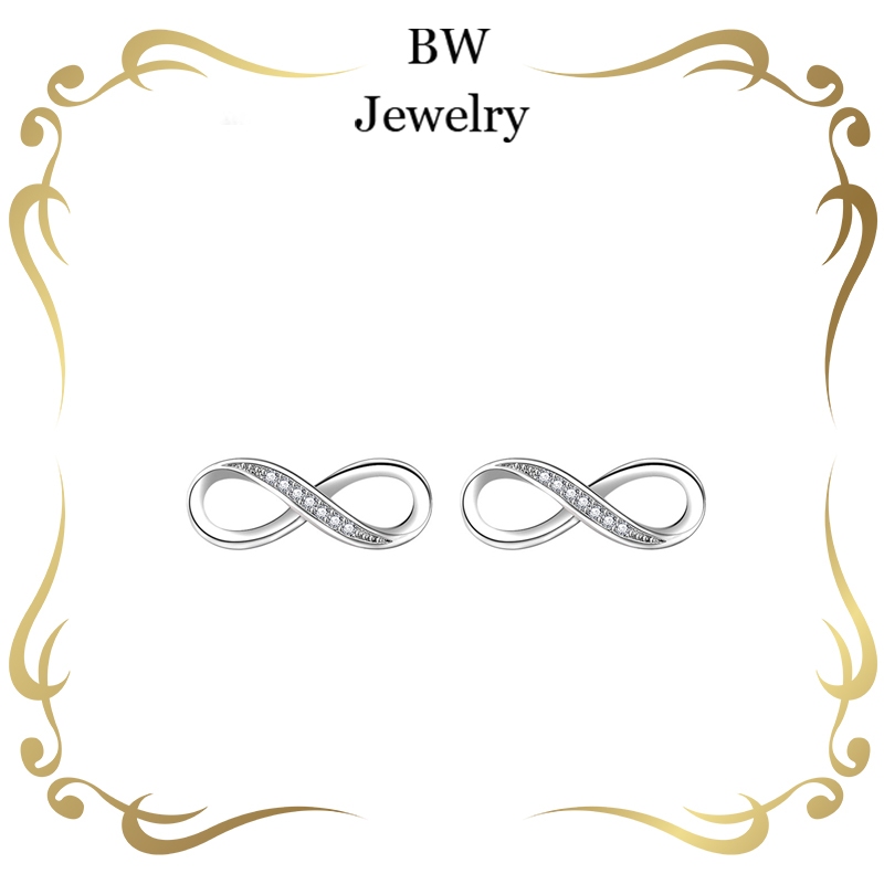 BWjewerly[ราคาต่อคู่] แหวน Mobius ต่างหูแฟชั่น ต่างหูเพชรสตั๊ด ต่างหูผู้หญิง บรรจุภัณฑ์กล่องของขวัญ