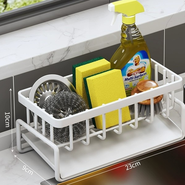 อ่างล้างจานเคาน์เตอร์ชั้นวาง ชั้นวางเศษผ้า ที่วางฟองน้ำซิงค์ ตะกร้าสแตนเลส304 ชั้นวางฟองน้ำ ที่วางของระบายน้ำ พร้อมก้านแ - รูปที่ 5