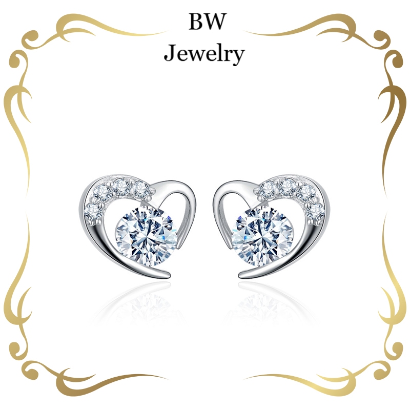 BWjewerly[ราคาต่อคู่]ต่างหูรูปหัวใจ น่ารักและทันสมัย ต่างหูเพชร ต่างหูผู้หญิง บรรจุภัณฑ์กล่องของขวัญ