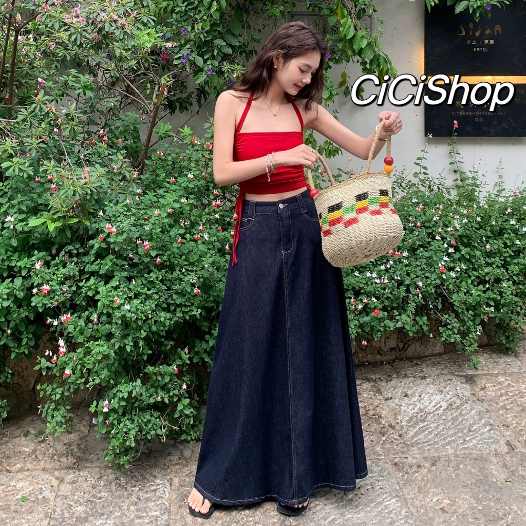 Cicishop(750)กระโปรงยีนส์ยาวทรงหางปลา ให้ลุคคลูๆเก๋ชิคๆ