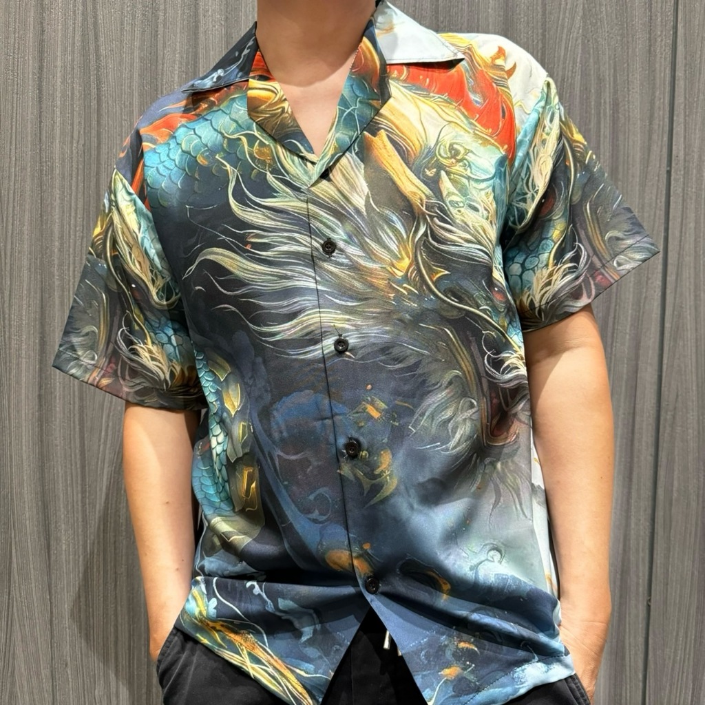 เสื้อฮาวายลายมังกร ผ้าไหมอิตาลี ผ้าดีใส่สบาย ลายสวย มี 5ไซส์จ้าา