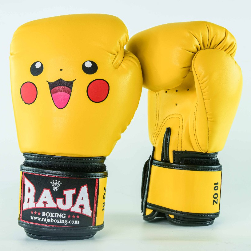 นวมมวยไทยลาย นวมแฟนซี นวมชกมวย สกรีนพิเศษ สวยๆ ลายปิคาจู RAJA BOXING Fancy Gloves Muay Thai