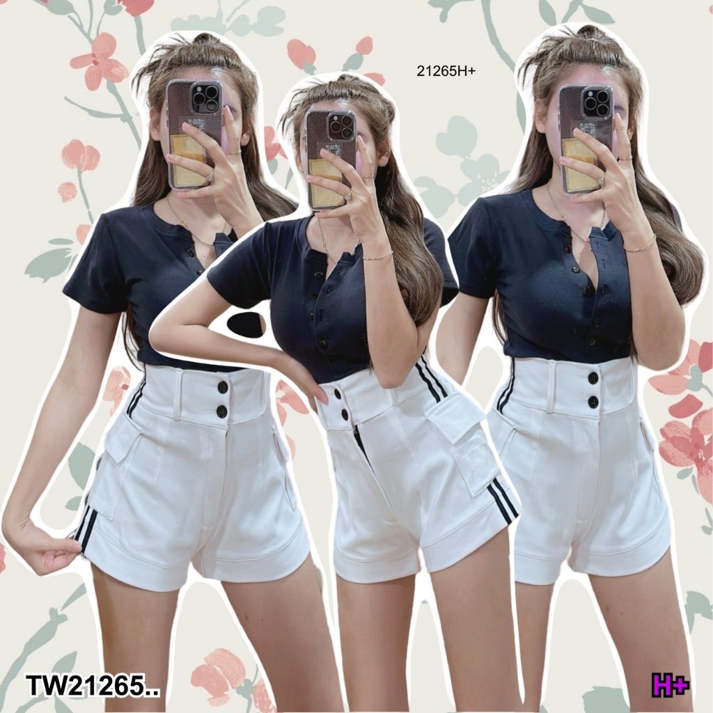 PP21265 Set 2 ชิ้น เสื้อแขนสั้นทรงเข้ารูป + กางเกงขาสั้น