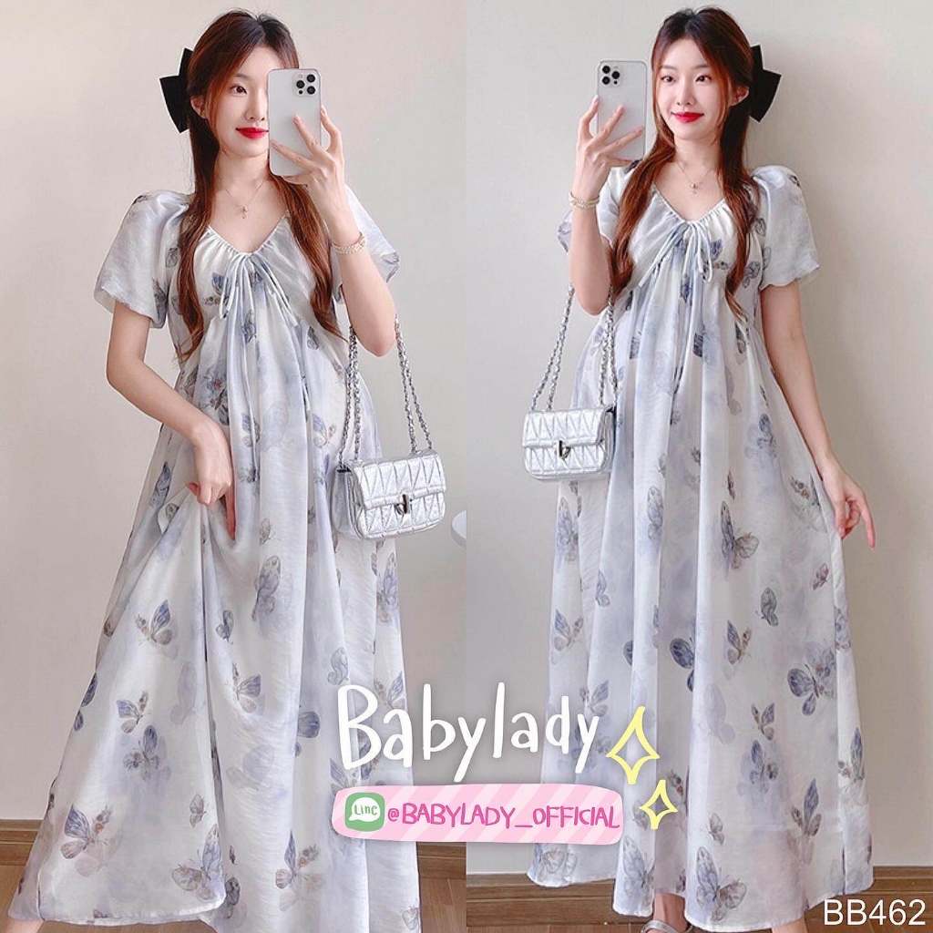 BB 462 w ชุดคลุมท้อง BABYLADY เนื้อผ้าชีฟองนุ่ม ลายผีเสื้อ ผ้าเย็นสบาย ไม่ต้องรีด