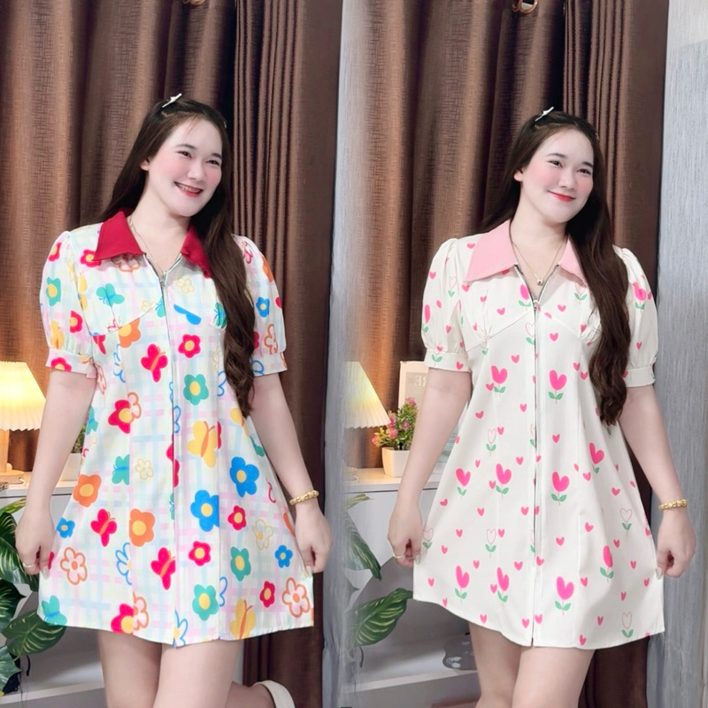 Dress ซิบหน้าสีสดใสน่ารัก (ซิบรูดได้จริง) H-01