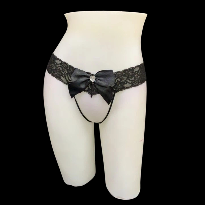 กางเกงชั้นในจีสตริงแต่งลูกไม้ รุ่นโบว์ใหญ่ติดเพชรเปิดเป้า สําหรับผู้หญิง *ปิดชื่อสินค้า*