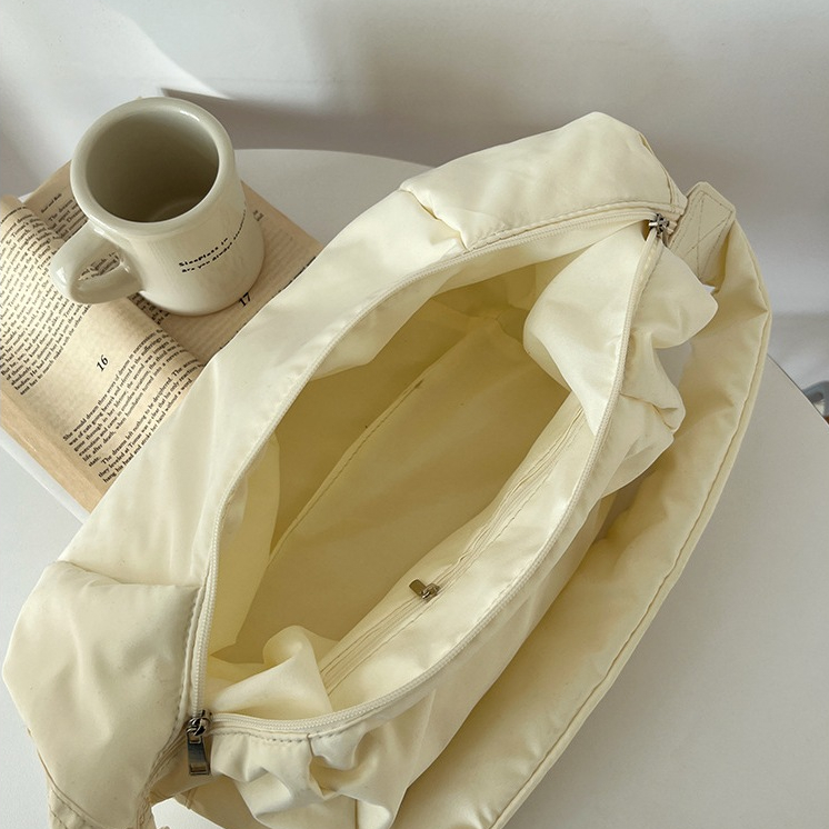 [ใช้2โค้ดส่งฟรี+ลดเพิ่ม]กระเป๋า Nylon bag ทรงhalf moon มินิมอลเกาหลี 2 สี F015 - รูปที่ 7
